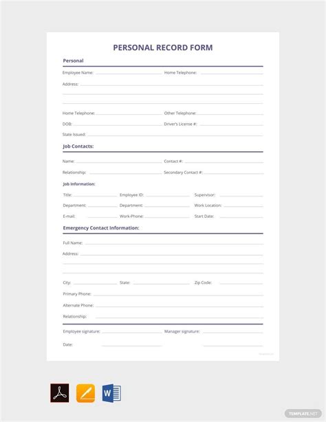 epersonal record form|personal records template.